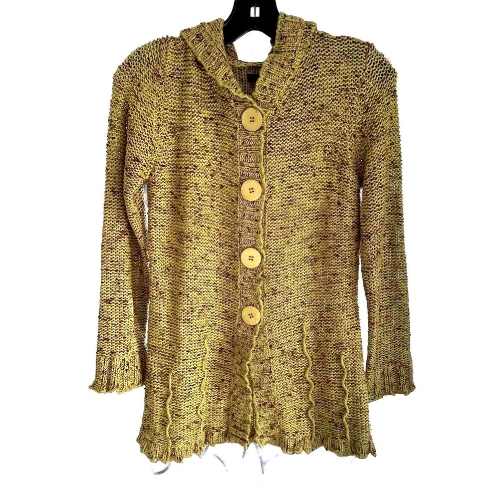 BCBGMAXAZRIA Button Down Knitted Hooded Cardigan - Mustard Yellow - Large